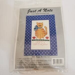 NIP Just a Note Cross Stitch Greeting Card HAPPY BIRTHDAY CAT 2000
